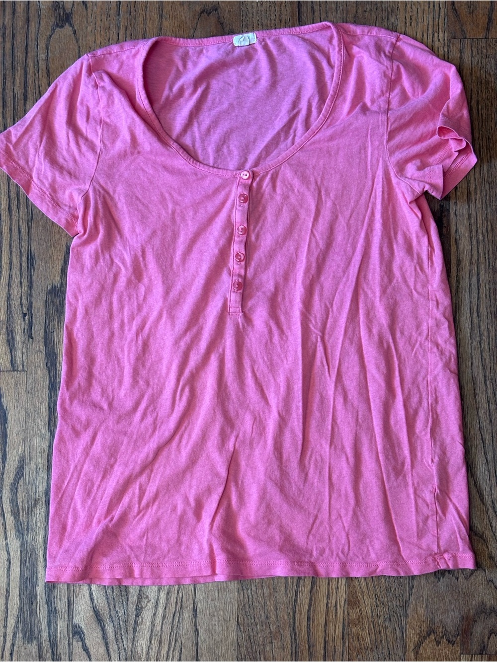 J. Crew Pink Scoop-Neck Short Sleeve Henley Tee